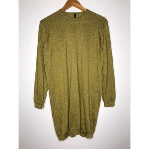 Sara Lanzi Gold Metallic Thread Women's Large Long Sleeve Blouse Tunic Dress